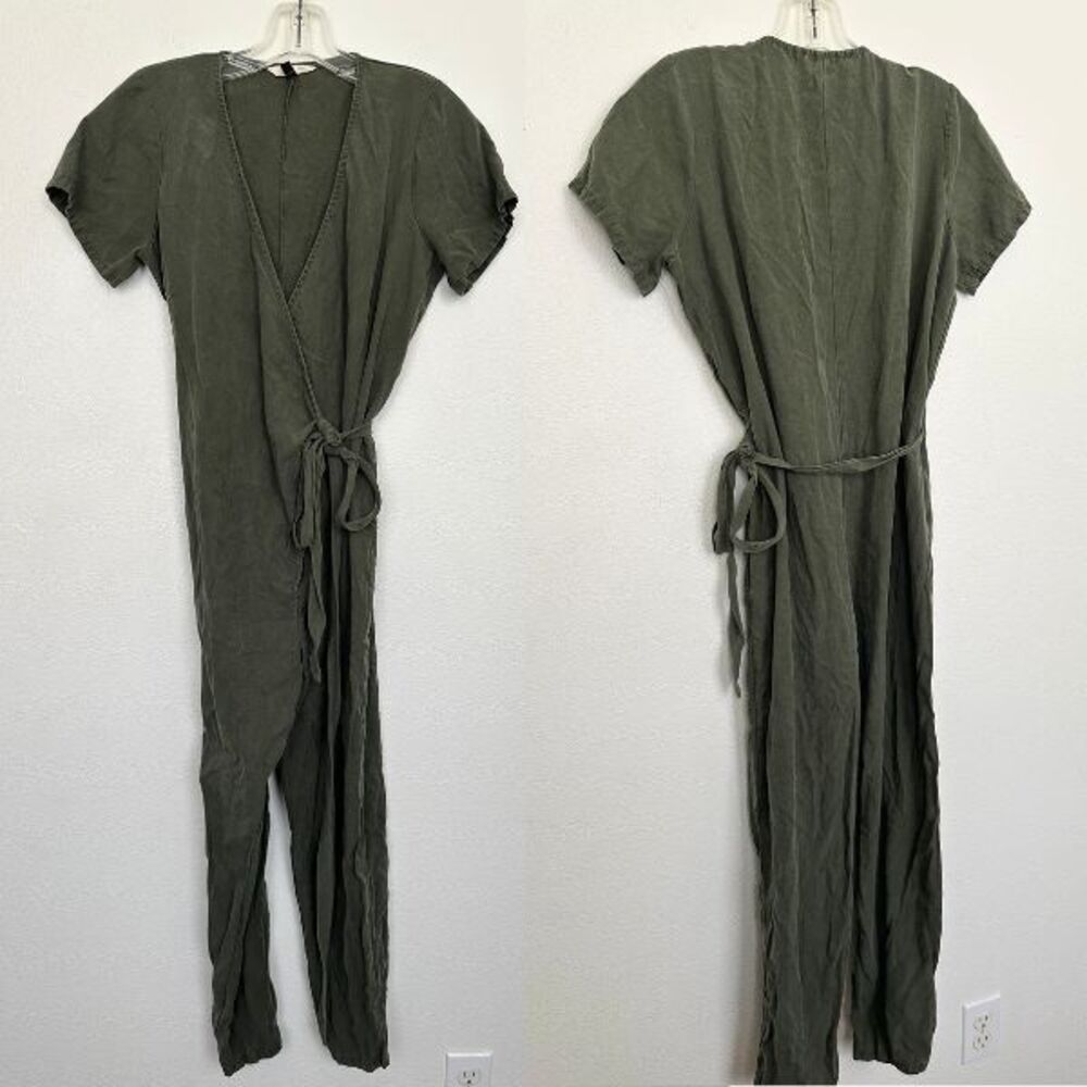 Sotela Stella Jumpsuit True Wrap Tie V-Neck Army Green Tencel Flax Women 1 Small